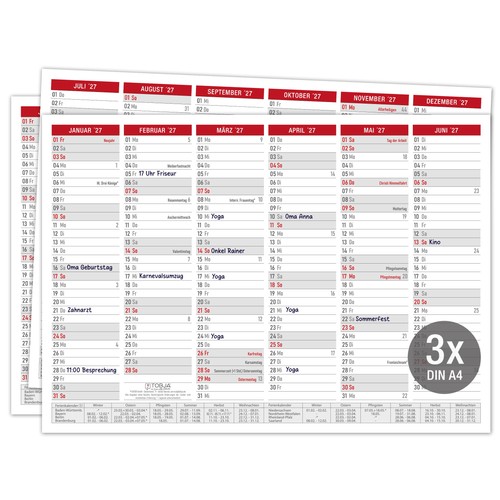 Tafelkalender 2027 rot din - rot, a4